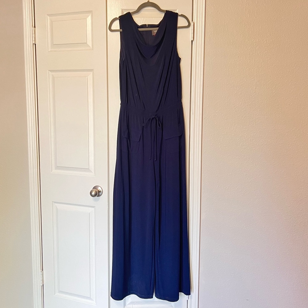 Navy Wide-leg Jumpsuit w/ Pockets